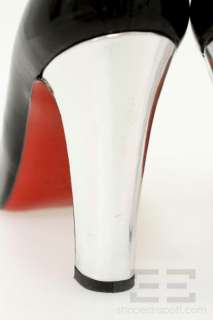 Christian Louboutin Black Patent Leather & Metallic Silver Heels Size 