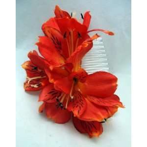  NEW Orange Alstroemeria Lily Hair Flower Comb, Limited 
