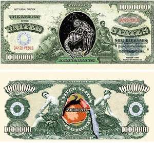 Zodiac Aquarius One Million Dollars Bill Note 2 for $1  