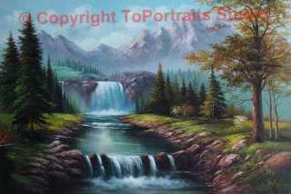 Rocky Mountain Waterfall   Original Canvas Oil Painting  