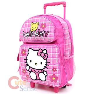   Kitty Large School Roler Bag Rolling Backpack Pink Teddy Bear 2