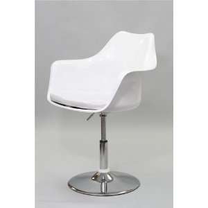  Tulip Style Swivel White Arm Chair With White Seat Cushion 