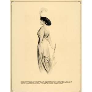 1913 Edwardian Lady Dress Hat Costume Vintage Print 