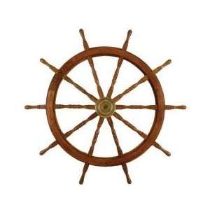  60 Solid Wood Captain Ship Wheel/brass Inlay Nautical 