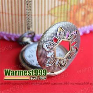   Vintage Bronze Flower Leaf Quartz Pocket Watch Pendant Necklace HB039