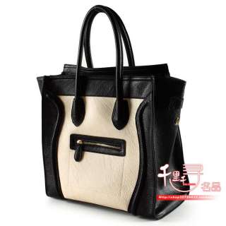 Gossip Girl Bag PU Leather Luggage Tote Smile Handbag Black / White 