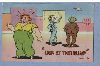 0410* COMIC LINEN PC ~ FAT HUMOR A/S ~ LOOK AT THAT BLIMP LARGE WOMAN 