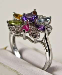 Estate 1.25ctw Amethyst Multi Gemstone & Genuine Diamond 925 Ring 4g 