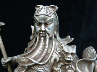11 Chinese Silver Warrior God Guan Yu On Dragon Statu  