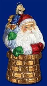   OLD WORLD CHRISTMAS SANTA CLAUS IN CHIMNEY GLASS ORNAMENT 40214  