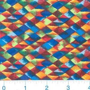  45 Wide Geometric Diamonds Red/Blue/Orange Fabric By The 