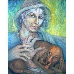  Man With Dog (Canvas) by Erna Y. size 20 inches width by 