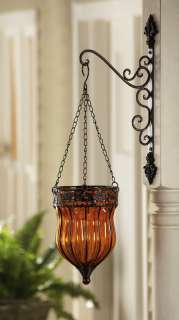   Iron Wall Bracket w/ Elegant Amber Glass Candle Holder Bowl 29  