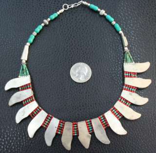 OZBEK TRADITIONAL TURQUOISE AND CORAL STONE NICE DESIGN NECKLACE 