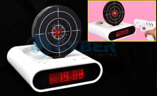 Laser Gun Target Alarm Waken Desk Clock Cool Gadget Toy  