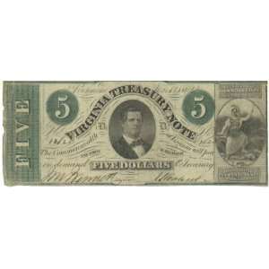  Virginia Treasury Note 1862 5 Dollars, CR 13 Everything 