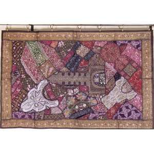 Chocolate Sari Wall Hanging Vintage Textile Home Tapestry Traditional 