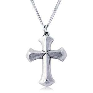  Bob Siemon Pewter Smooth Angled Cross Pendant Necklace, 24 