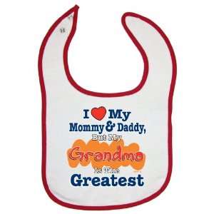So Relative Red Piping Terry Cloth Baby Bib   I Love Mommy & Daddy 