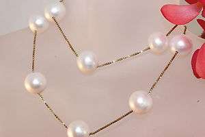 AKOYA SALTWATER WHITE PEARLS/ 14K GOLD 925 ITALIAN CHAIN NECKLACE 