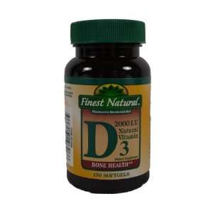  Finest Natural Vitamin D3 2000 I.U. 150 Softgels Bone 
