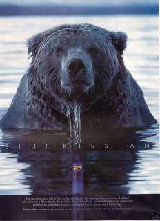 SKYY VODKA Ad ~Blue Russian~ Grizzly Bear~ alcohol *  