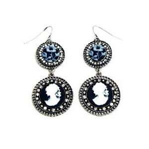 Vintage Filigree Cameo Drop Earrings   Antique Silver Plated Womens 