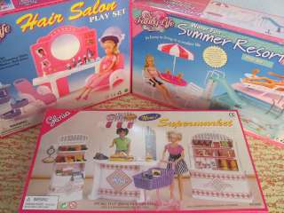   Dollhouse Furniture 3 sets supermarket + hair salon + summer resort