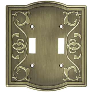 Stanley Victoria Double Switch Wall Plate Antique Brass 033923803601 