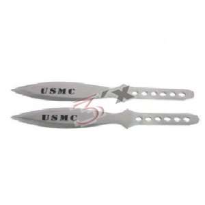  8 Throwing Knife 2 Piece Set Silver Color USMC 
