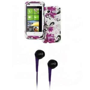 HTC Radar 4G White with Purple Flowers Design Hard Case Cover + Purple 