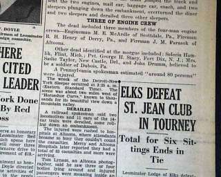 ALTOONA PA Horseshoe Curve Train Wreck 1947 Newspaper *  