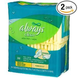 Always Clean Regular Ultra Thin Pad with Flexi Wings and Wrapped Wipes 