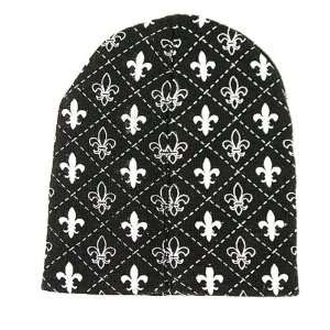   Black Fleur De Lis Logo Knit Beanie Hat Ski Cap 