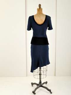 Navy and Black VENA CAVA Asymmetrical Silk Dress XS 0 2  