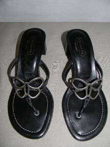 Coach Amara Black Leather Butterfly Sandals Thongs Shoes 7 B  