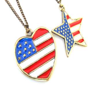 Special USA American Flag Five Star Long Chain Necklace National Day 