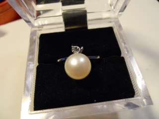 size 6, 7 white Pearl Engagement crystal Promise Ring  