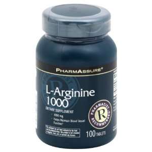  PharmAssure, L Arginine 1000, 1000 mg, Tablets 100 tablets 