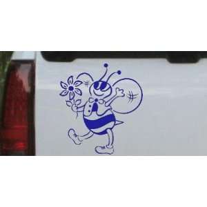 Blue 8in X 7.3in    Cute Honey Bee with Flower Animals Car Window Wall 
