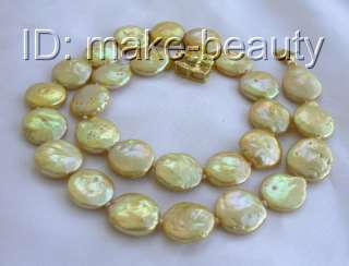   big 14mm gold round coin freshwater cultured pearl necklace 9K clasp