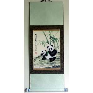  Big Chinese Art Watercolor Painting Scroll Bamboo Panda 