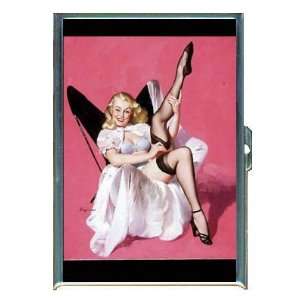  PIN UP BLONDE GIRL LOUNGING IN CHAIR ID CREDIT CARD WALLET 