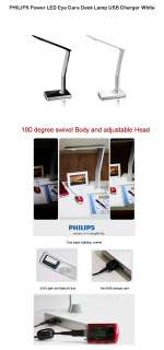 PHILIPS Power LED Eye Care Desk Lamp USB Charger White  