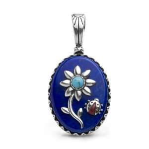 Veronica Benally Sterling Silver Lapis Flower and Ladybug 