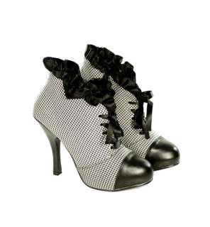Black White Ruffle Lace up Ankle Boots Steampunk Victorian Vintage 