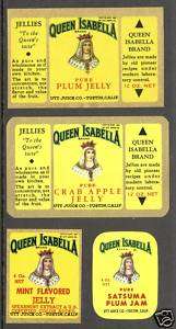 QUEEN ISABELLA BRAND Jam Jelly Labels Utt Juice Co. CA  