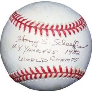 Harry Schaeffer NY Yankees 1952 W.S. Champs SIGNED MLB Baseball JSA 