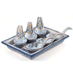 Ceramic Blue Braid Tasting Spoon and Tray Set 7 Piece  