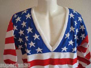 Mens US flag sweater V neck 100% cotton made US S M L  